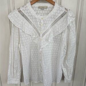 LOFT Ivory Textured Ruffle Blouse